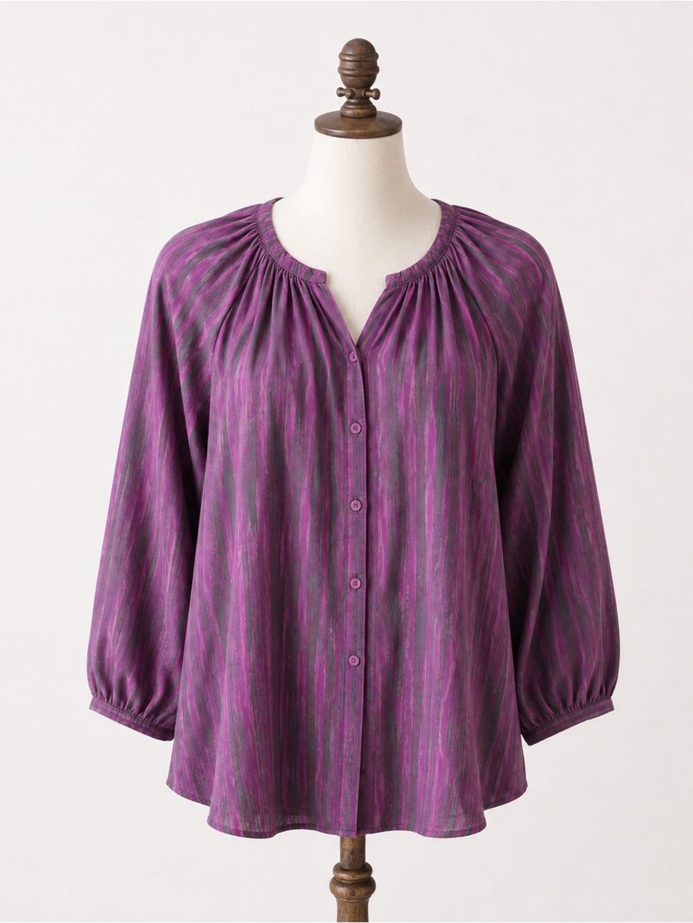 Tucker gray striped boho chic bohemian flowy peasant top blouse P X/S